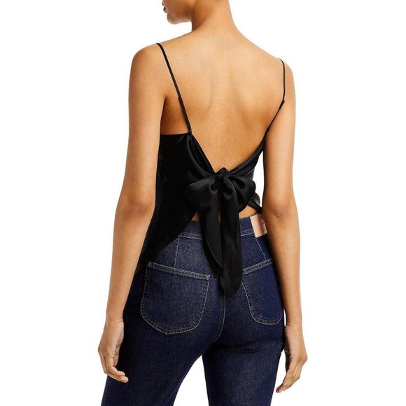 Bar III Tops - New BAR III Black Satin V Neck Camisole Reversible Bow Tie Top Womens Sz Medium